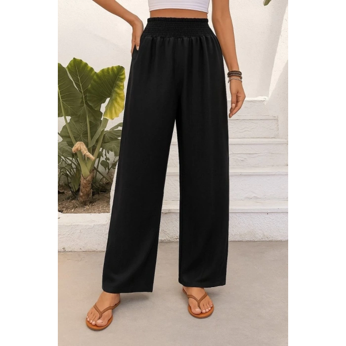 Kadın Yüksek Bel Lastikli Ithal Krep Pantolon