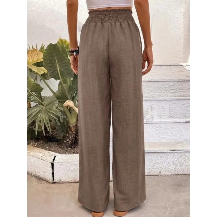 Kadın Yüksek Bel Lastikli Ithal Krep Pantolon