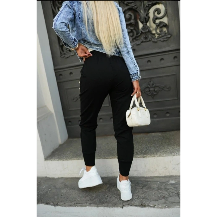 Kadın Yüksek Bel Lastikli Yanlardan Düğmeli Viskon Iki Iplik Pantolon