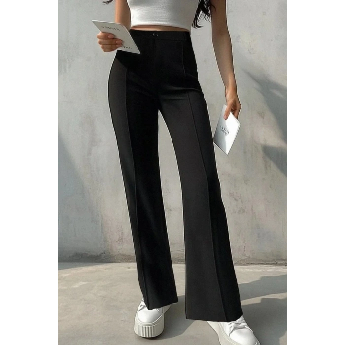 Kadın Yüksek Bel Nervurlu Ithal Krep Pantolon