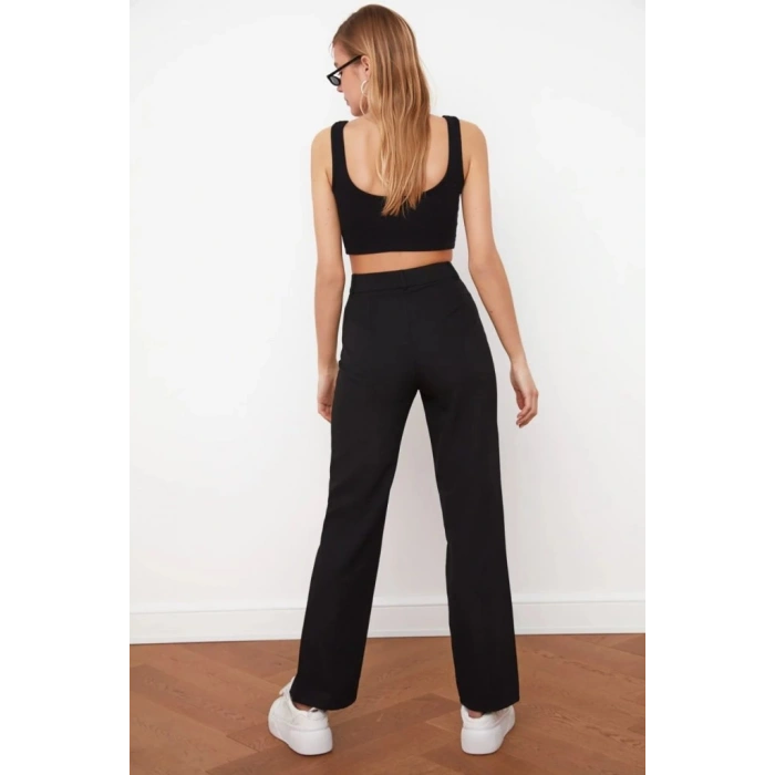 Kadın Yüksek Bel Nervurlu Ithal Krep Pantolon