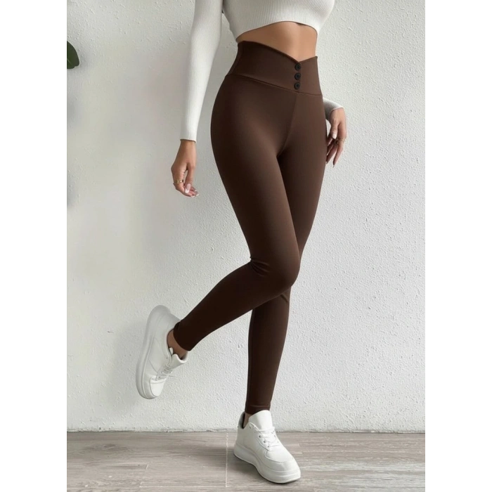 Kadın Yüksek Bel önden Düğmeli Dalgıç Tayt