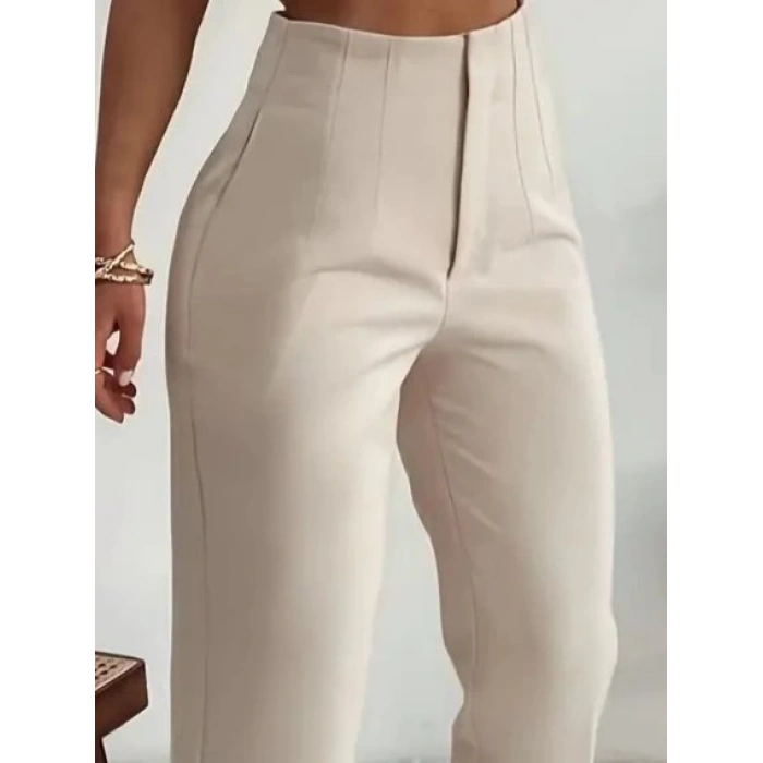 Kadın Yüksek Bel önden Fermuarlı Ithal Krep Pantolon