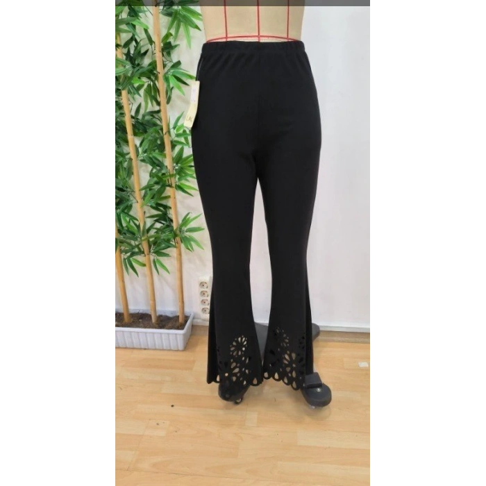 Kadın Yüksek Bel Paçaya Doğru Genişleyen Lazer çiçek Kesim Detaylı Ithal Krep Pantolon