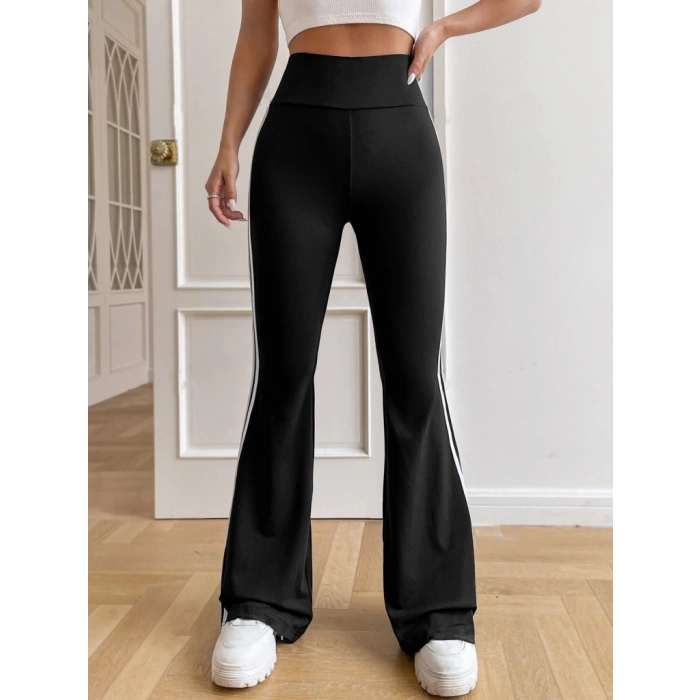 Kadın Yüksek Bel şerit Detaylı Ispanyol Paçalı Dalgıç Pantolon