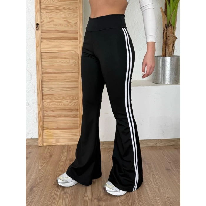 Kadın Yüksek Bel şerit Detaylı Ispanyol Paçalı Dalgıç Pantolon