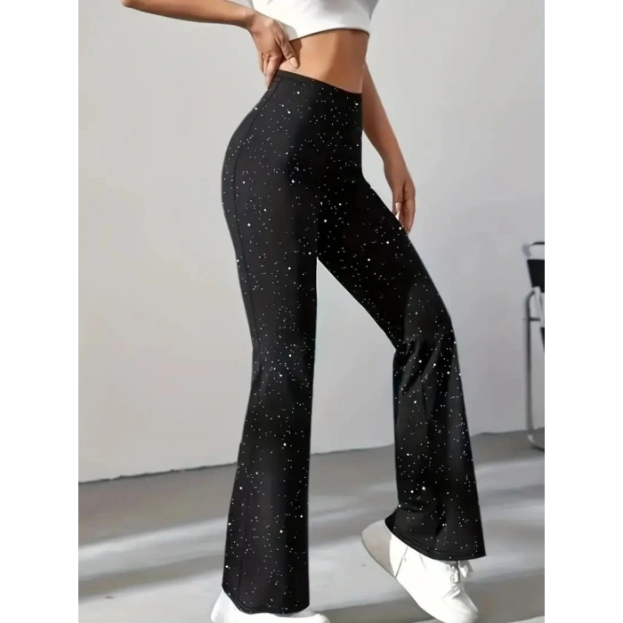 Kadın Yüksek Bel Taşlı Dalgıç Tayt