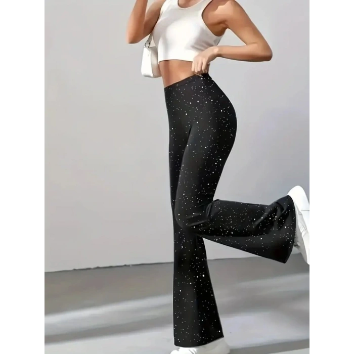 Kadın Yüksek Bel Taşlı Dalgıç Tayt