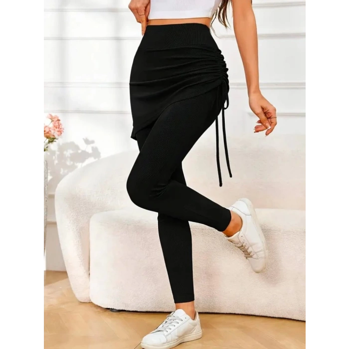 Kadın Yüksek Bel Yandan Büzgülü Alttan Uzun Kaşkorse Tayt Etek