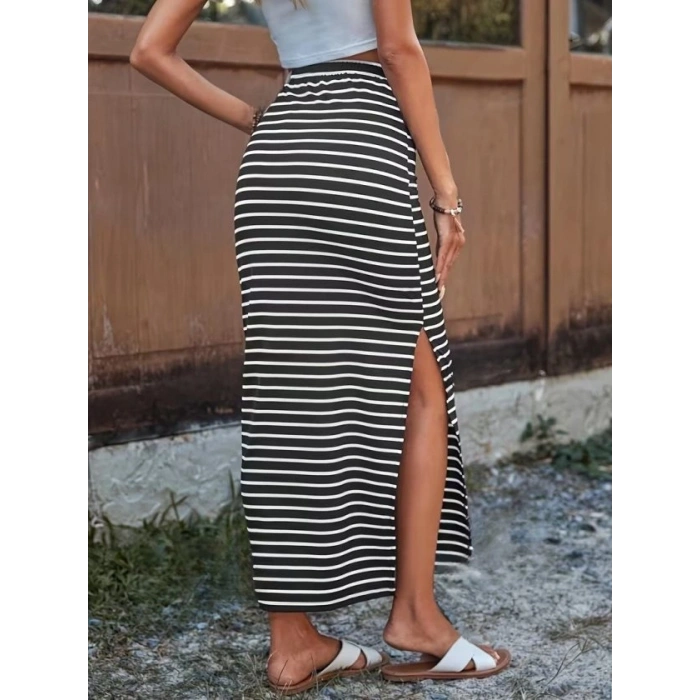 Kadın Yüksek Bel Yandan Yırtmaçlı Uzun Viskon Etek