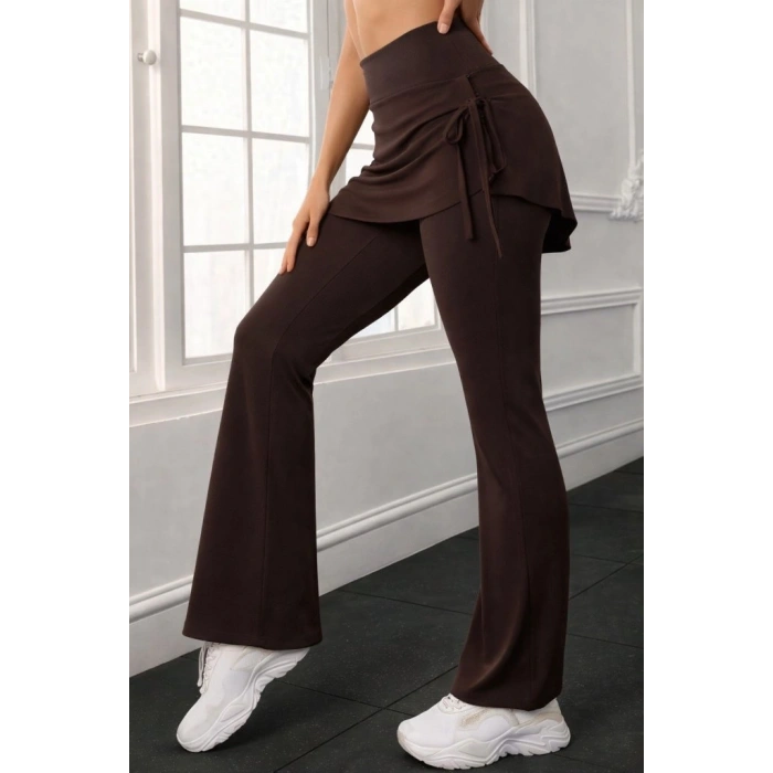 Kadın Yüksek Belli Yandan Büzgülü Paçaya Doğru Geniş Dalgıç Tayt