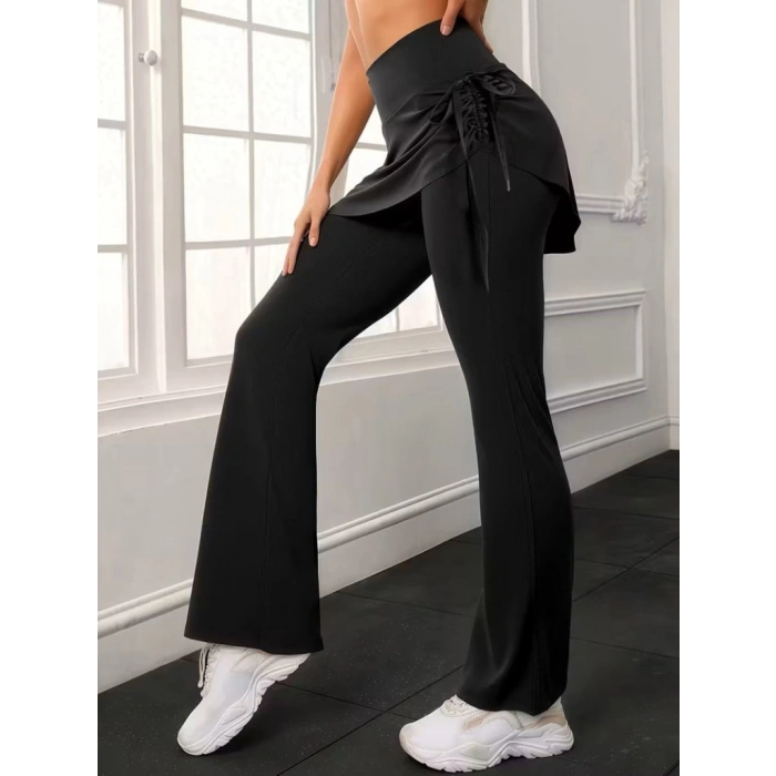 Kadın Yüksek Belli Yandan Büzgülü Paçaya Doğru Geniş Dalgıç Tayt