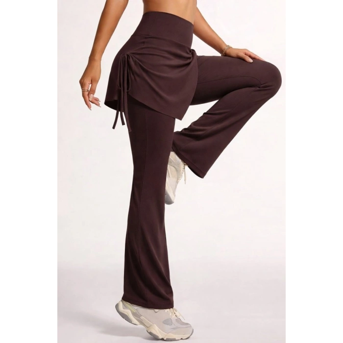 Kadın Yüksek Belli Yandan Büzgülü Paçaya Doğru Geniş Dalgıç Tayt