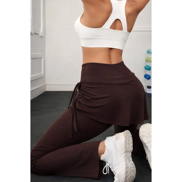 Kadın Yüksek Belli Yandan Büzgülü Paçaya Doğru Geniş Dalgıç Tayt