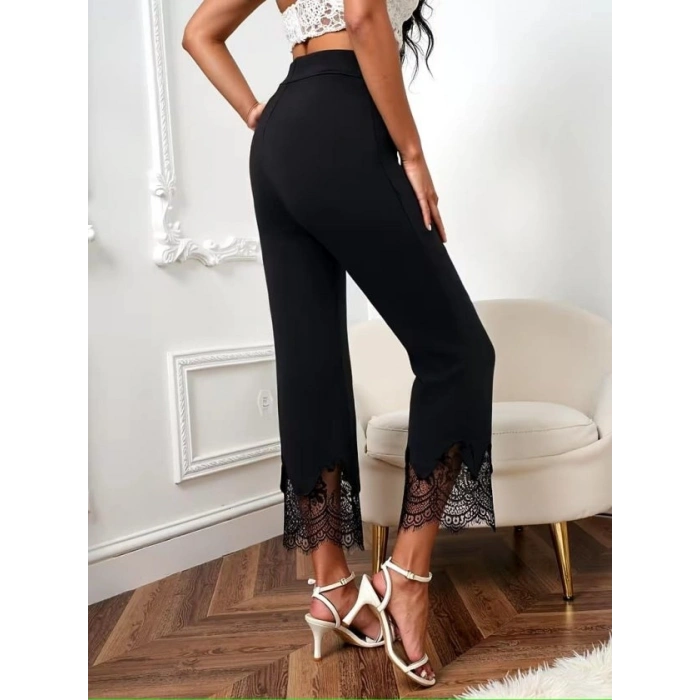 Kadın Yüksel Bel Paça Ağzı Dantelli Dalgıç Pantolon