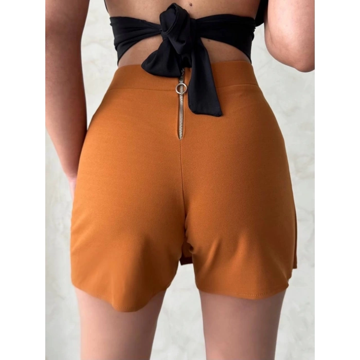 Kapaklı şort etek camel s208