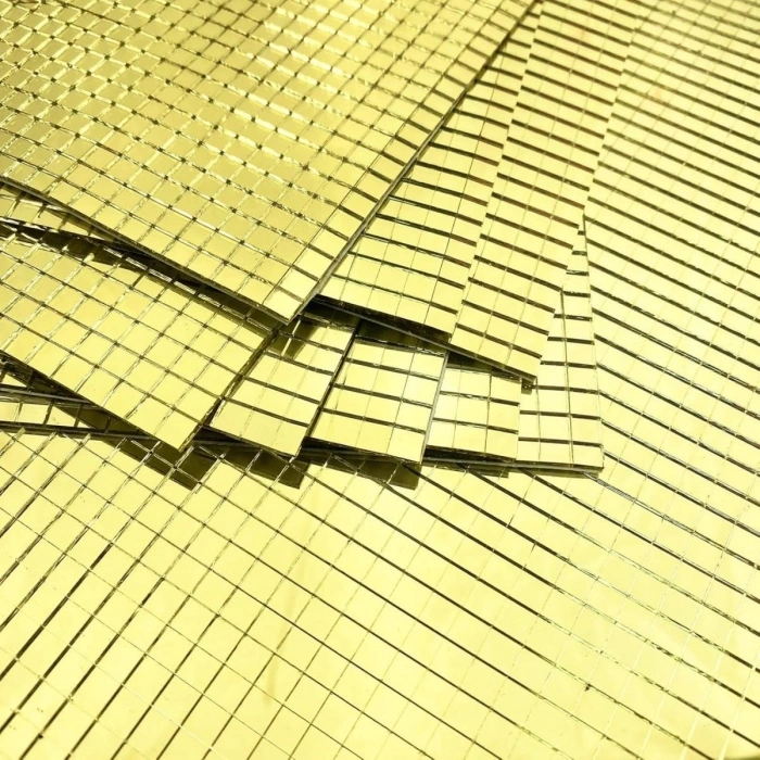 Kare Gold Cam Mozaik Fayans Çıkartmaları El İşi Kare Cam Fayans Kendinden Yapışkanlı Aynalı Dekor Panel 30x30 Cm (4940)