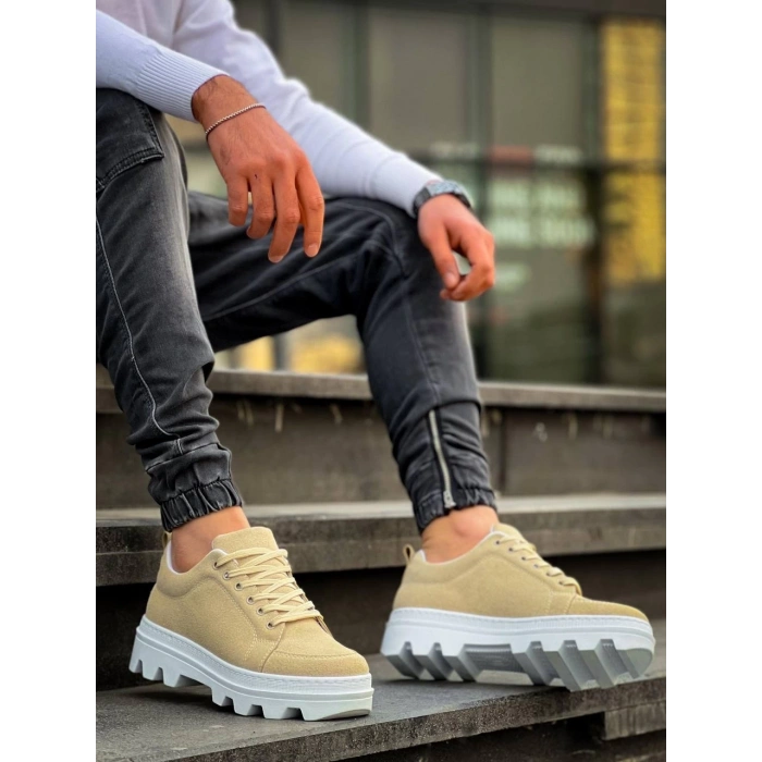 KB-056 Kuback Bej Süet Beyaz Yüksek Taban Günlük Spor Ayakkabı