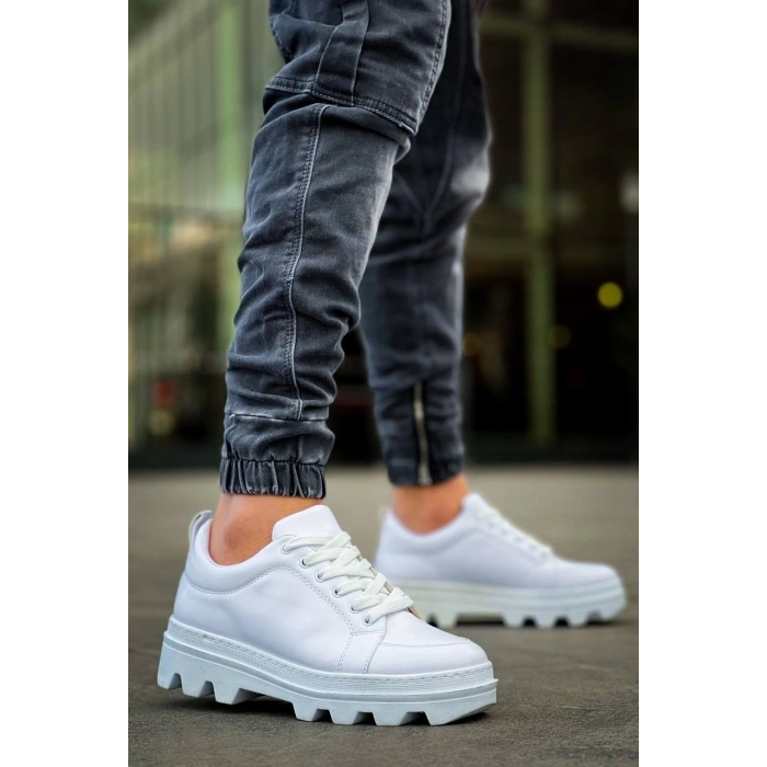 KB-056 Kuback Beyaz Cilt Beyaz Yüksek Taban Günlük Spor Ayakkabı
