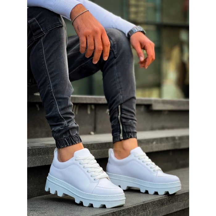 KB-056 Kuback Beyaz Cilt Beyaz Yüksek Taban Günlük Spor Ayakkabı