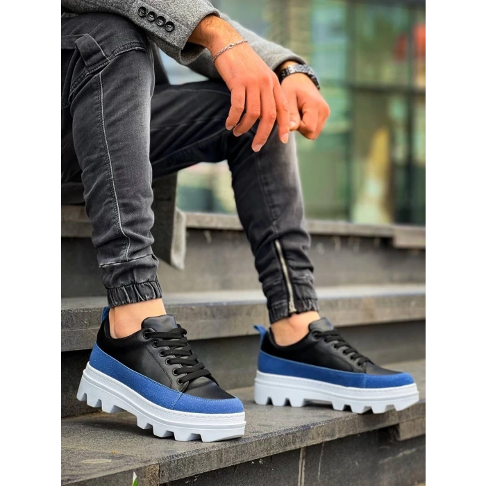 KB-056 Kuback Siyah Mavi Detaylı Beyaz Yüksek Taban Günlük Spor Ayakkabı