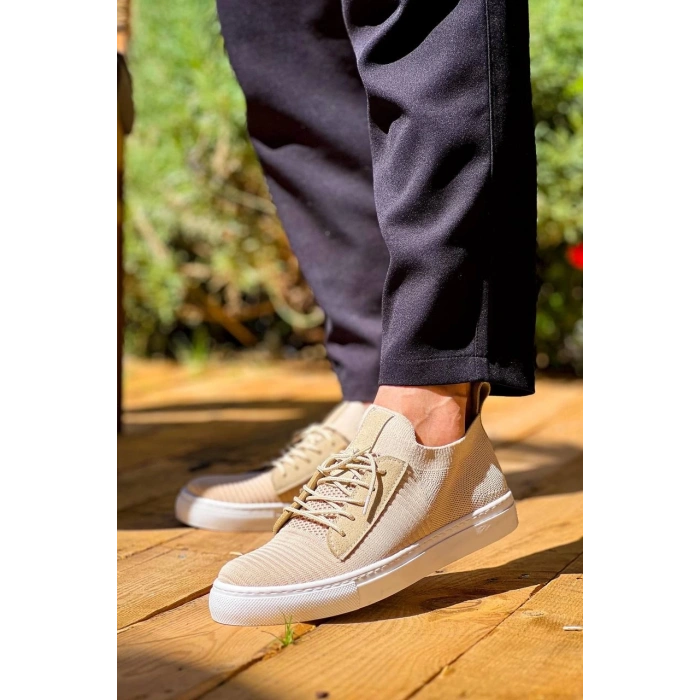 KB-110  Kuback Bej Triko Yüksek Taban Bağcıklı Günlük Erkek Ayakkabı