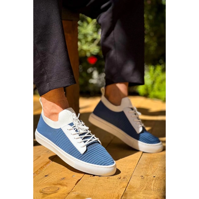 KB-110  Kuback Mavi Triko Yüksek Taban Bağcıklı Günlük Erkek Ayakkabı