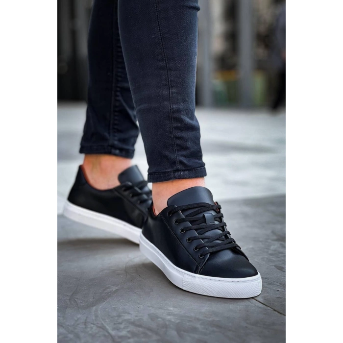 KB-122  Kuback Siyah Cilt Yüksek Taban Bağcıklı Günlük Erkek Ayakkabı