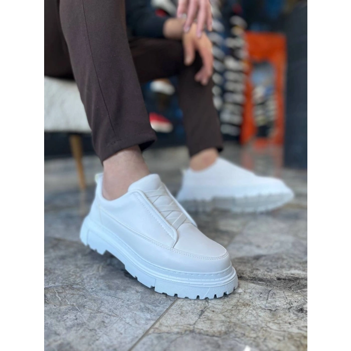 KB-703 Kuback Beyaz Cilt Lastikli Günlük Erkek Ayakkabı