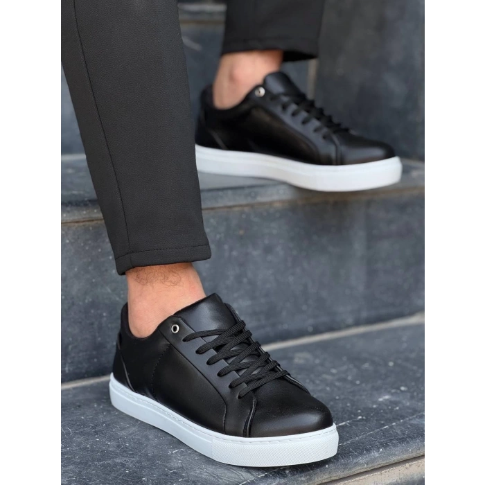 KB-BX1  Kuback Siyah Cilt Yüksek Beyaz Taban Günlük Erkek Ayakkabı