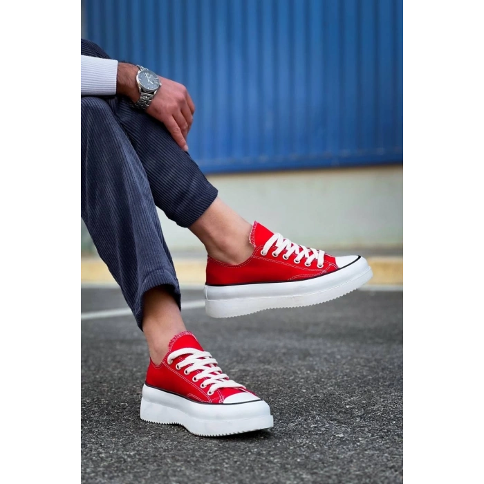 KB-CX-3 Kuback Kısa Kırmızı Keten Beyaz Yüksek Taban Spor Ayakkabı