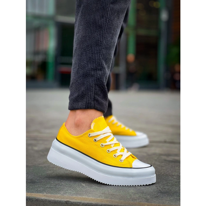 KB-CX-3 Kuback Kısa Sarı Keten Beyaz Yüksek Taban Spor Ayakkabı