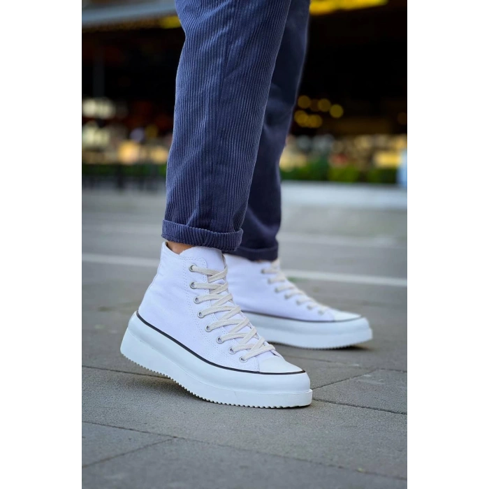 KB-CX-3 Kuback Uzun Beyaz Keten Beyaz Yüksek Taban Spor Ayakkabı