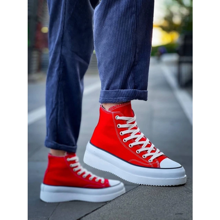 KB-CX-3 Kuback Uzun Kırmızı Keten Beyaz Yüksek Taban Spor Ayakkabı