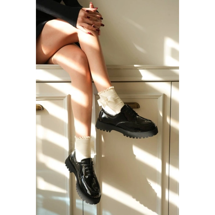 KB-KX6 Kuback Kömür Rugan Bağcıklı Günlük Unisex Ayakkabı