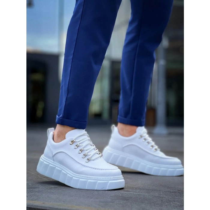 KB-X10 Kuback Beyaz Cilt  Beyaz Yüksek Taban Günlük Spor Ayakkabı