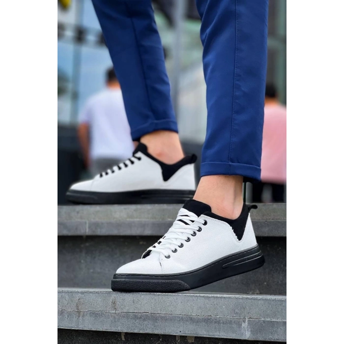 KB-X204 Kuback Beyaz Siyah Keten Siyah Yüksek Taban Günlük Erkek Spor Ayakkabı
