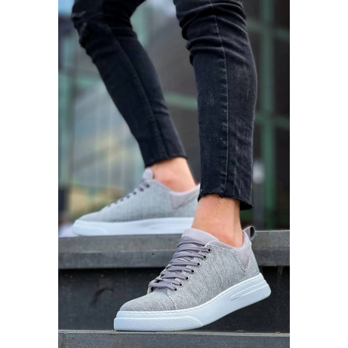 KB-X204 Kuback Gri Keten Beyaz Yüksek Taban Günlük Erkek Spor Ayakkabı