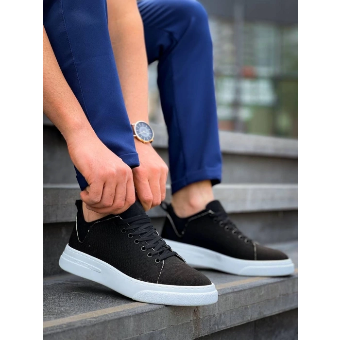 KB-X204 Kuback Siyah Keten Beyaz Yüksek Taban Günlük Erkek Spor Ayakkabı