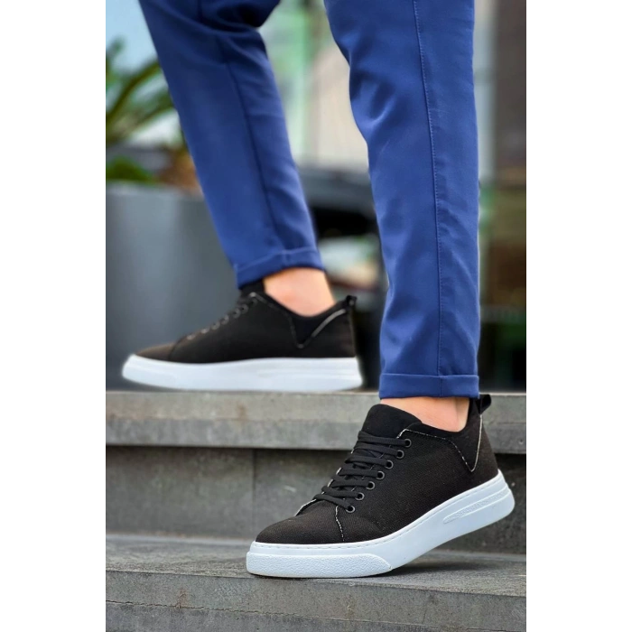 KB-X204 Kuback Siyah Keten Beyaz Yüksek Taban Günlük Erkek Spor Ayakkabı