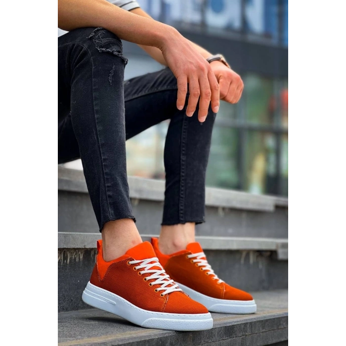 KB-X204 Kuback Turuncu Keten Beyaz Yüksek Taban Günlük Erkek Spor Ayakkabı