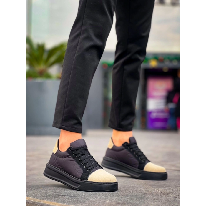KB-X46 Kuback Siyah Bej Yüksek Siyah Taban Günlük Spor Ayakkabı