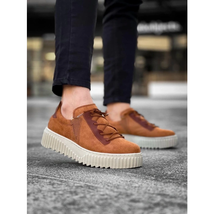 KB-X502  Kuback Taba Süet Yüksek Bej Taban Bağcık Detaylı Lastikli Günlük Erkek Ayakkabı