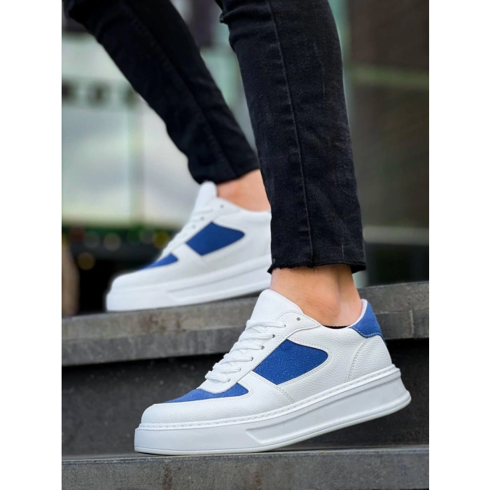 KB-X8 Kuback Beyaz Cilt Mavi Süet Detaylı Beyaz Yüksek Taban Günlük Spor Ayakkabı