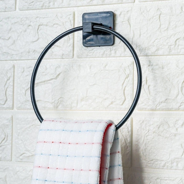 Kendiliğinden Yapışkanlı Siyah Paslanmaz Metal Yuvarlak Havluluk (4940)