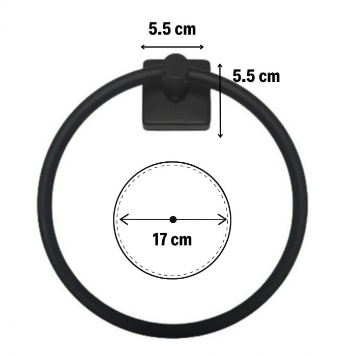 Kendiliğinden Yapışkanlı Siyah Paslanmaz Metal Yuvarlak Havluluk (4940)