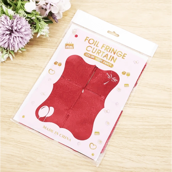 Kırmızı Renk Dikdörtgen Kesim Parlak Sim Görünümlü Fon Perde Dekor 1x2 Metre (4940)