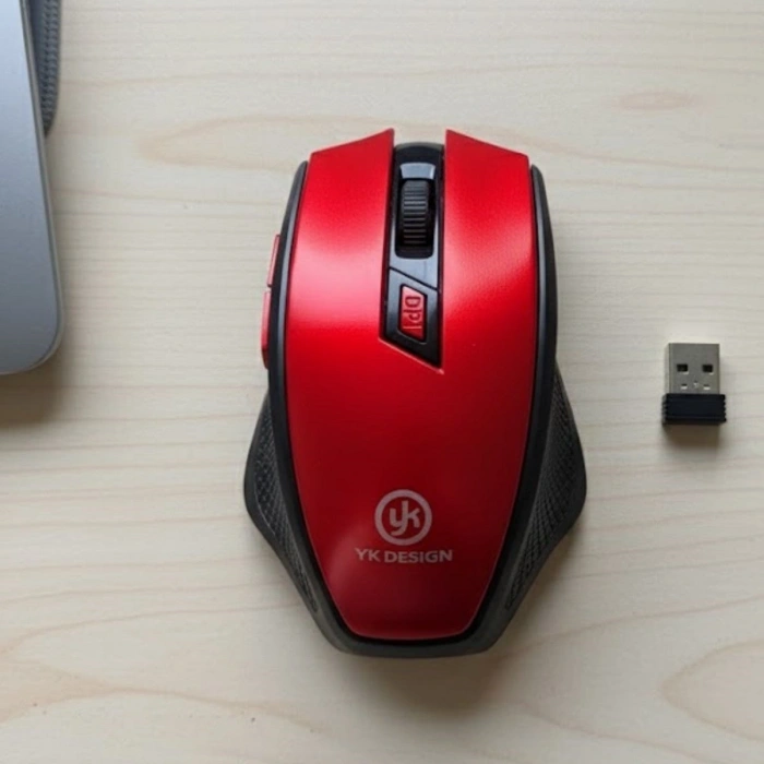 Kırmızı Renkli Baş Parmak Destekli Ergonomik Sessiz Kablosuz Mouse – USB Alıcılı, Ofis ve Oyun İçin Konforlu Bilgisayar Faresi MS6300 (4940)