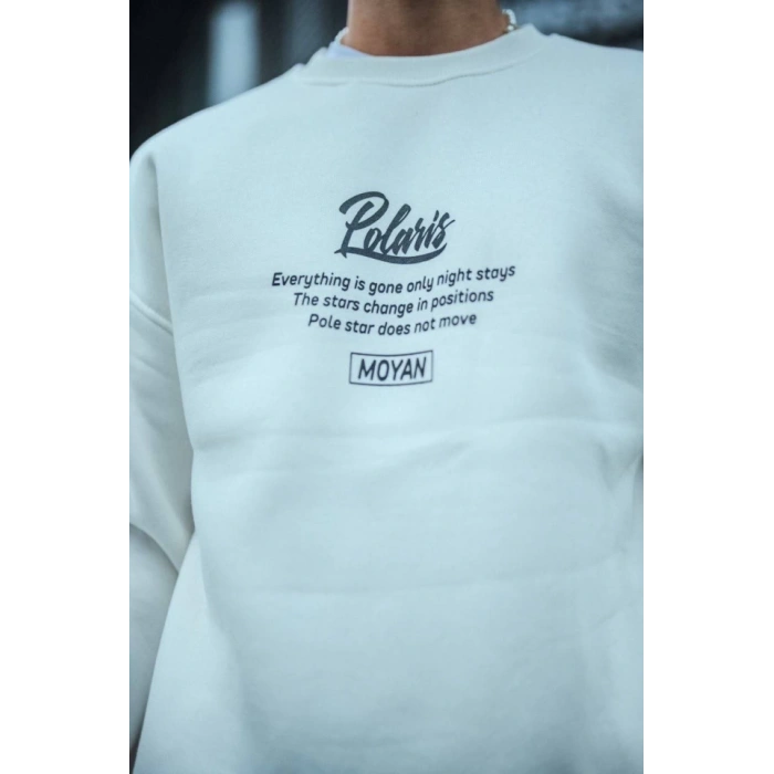 Kışlık Bisiklet Yaka Ön Ve Arka Baskılı SweatShirt - Beyaz