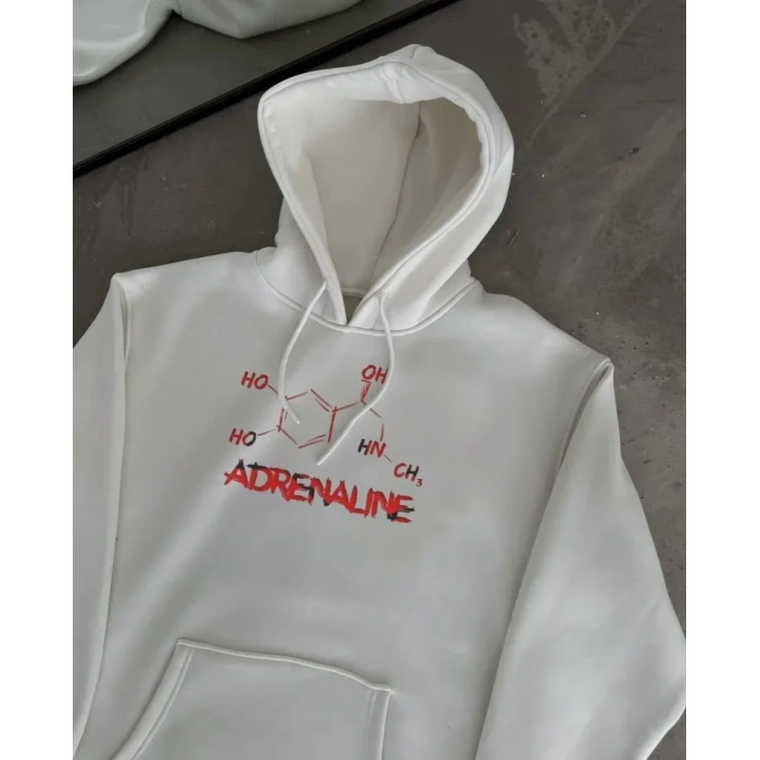 Kışlık Uzun Kol Kapüşonlu SweatShirt - Beyaz